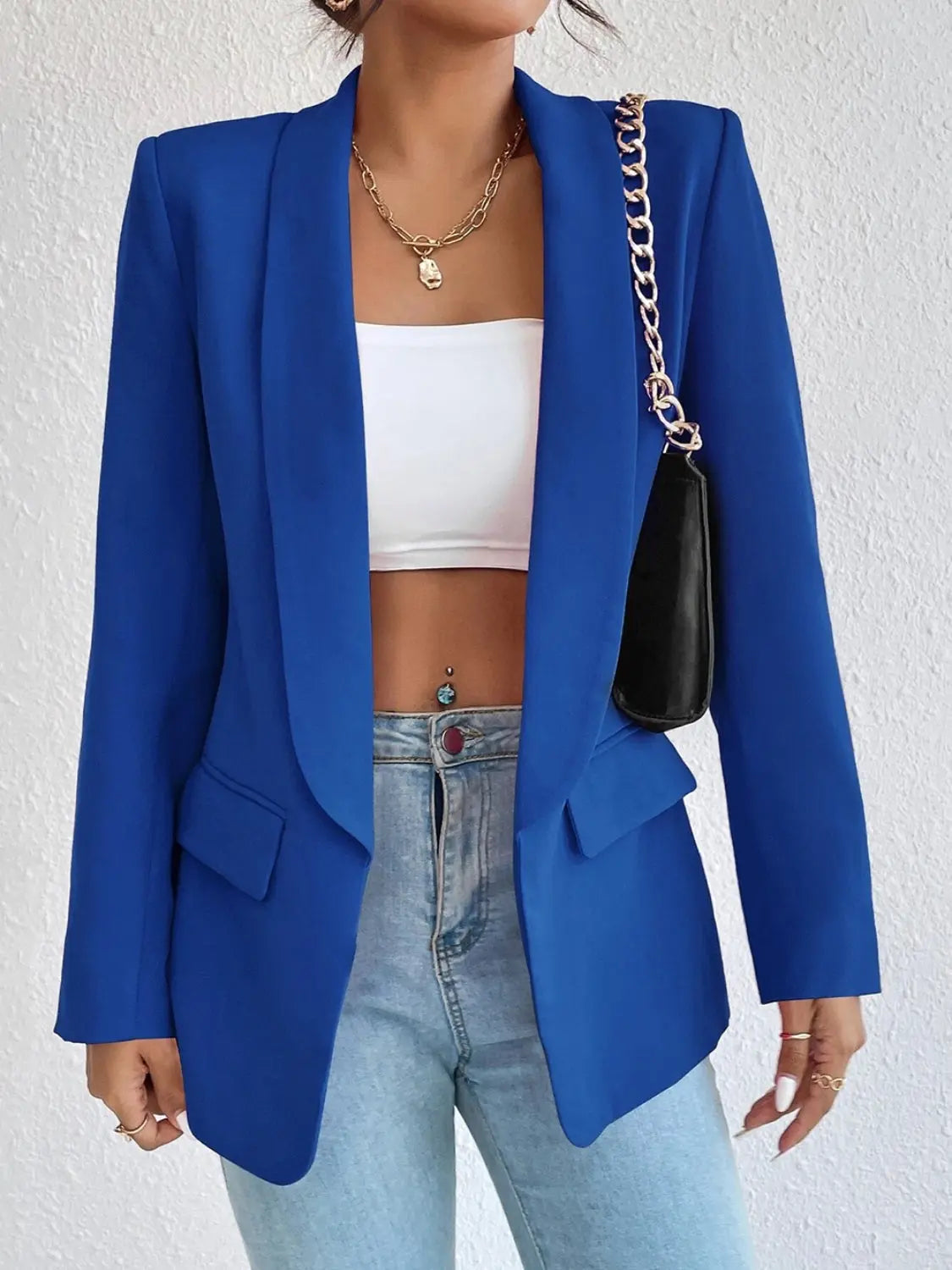 Shawl Collar Long Sleeve Blazer - GlossiChic Collection Royal Blue / S GlossiChic Collection Blazer & Cardigan