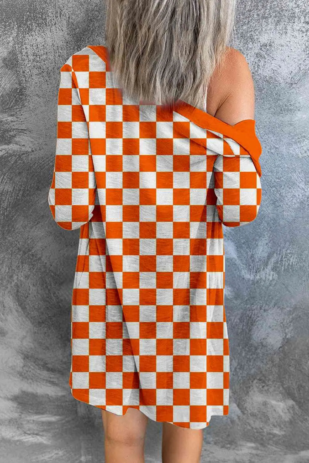Checkered Button Up Long Cardigan - GlossiChic Collection Tangerine / S GlossiChic Collection apparel