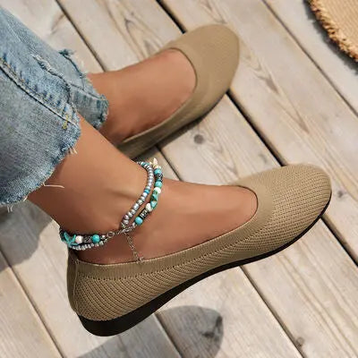 Round Toe Knit Ballet Flats - GlossiChic Collection Wine / 36 GlossiChic Collection Shoes & Accessories