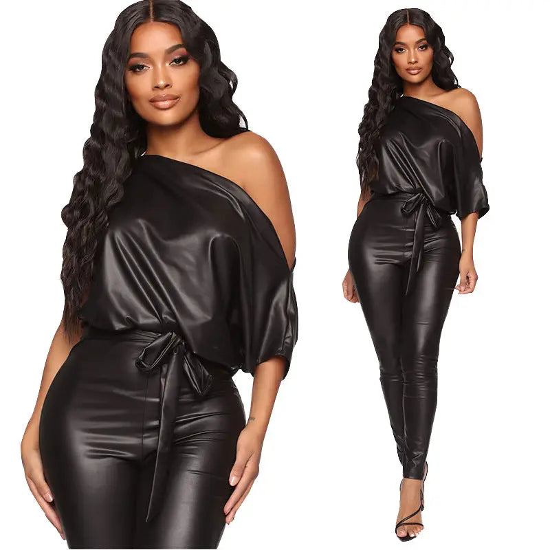 Leggings and strapless leather jumpsuits GlossiChic Collection