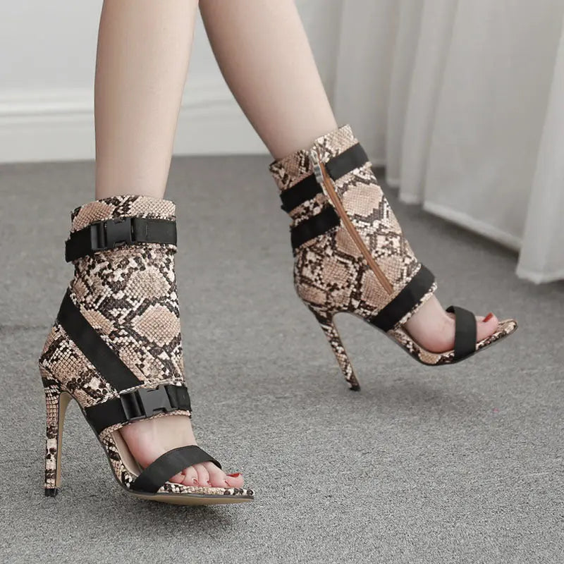 Snake Print Color Block High Heels GlossiChic Collection