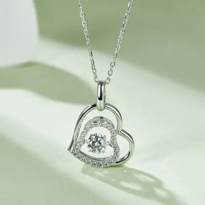 Moissanite 925 Sterling Silver Heart Necklace GlossiChic Collection