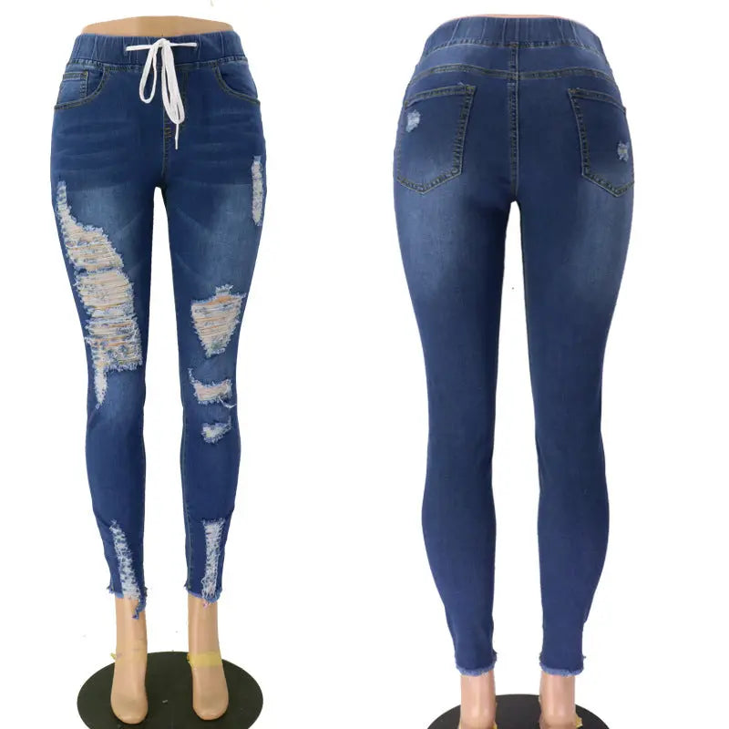 Ripped High-Rise Denim Jeans GlossiChic Collection