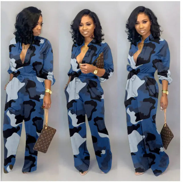 Camouflage wide leg jumpsuit - GlossiChic Collection