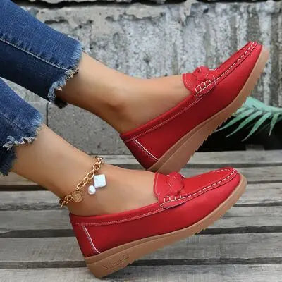 Weave Wedge Heeled Loafers - GlossiChic Collection Red Orange / 35 GlossiChic Collection Shoes & Accessories