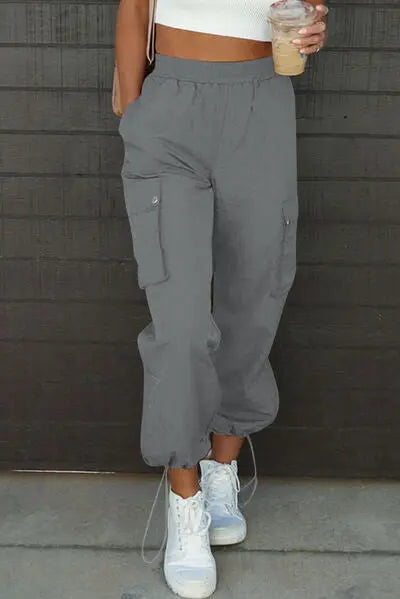 Drawstring Elastic Waist Pants with Pockets - GlossiChic Collection