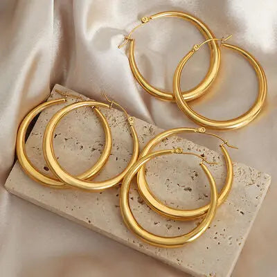 18K Gold-Plated Titanium Steel Hoop Earrings - GlossiChic Collection