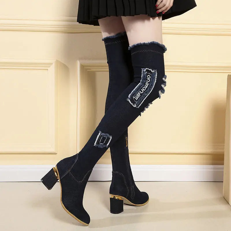 Stovepipe Boots Plus Velvet Non-Drop Elastic Boots GlossiChic Collection