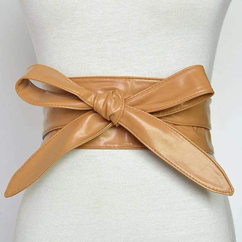 PU Leather Bow Wide Shirt Belt - GlossiChic Collection