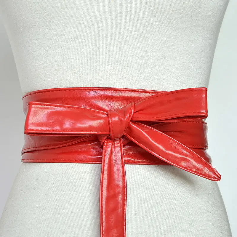 PU Leather Bow Wide Shirt Belt - GlossiChic Collection