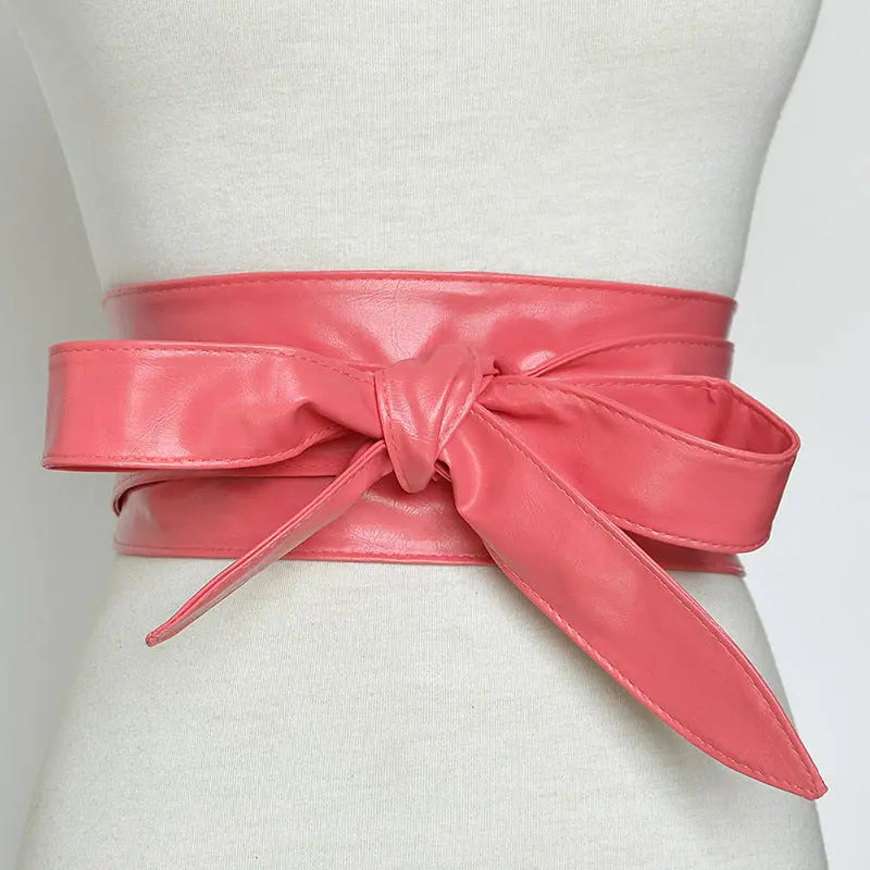 PU Leather Bow Wide Shirt Belt - GlossiChic Collection