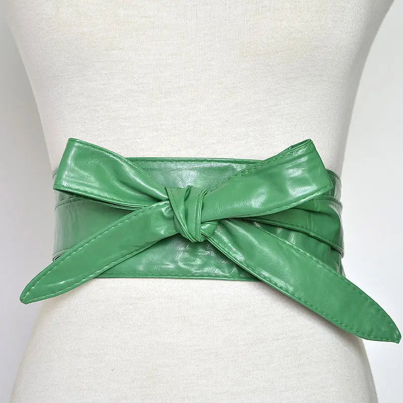 PU Leather Bow Wide Shirt Belt - GlossiChic Collection