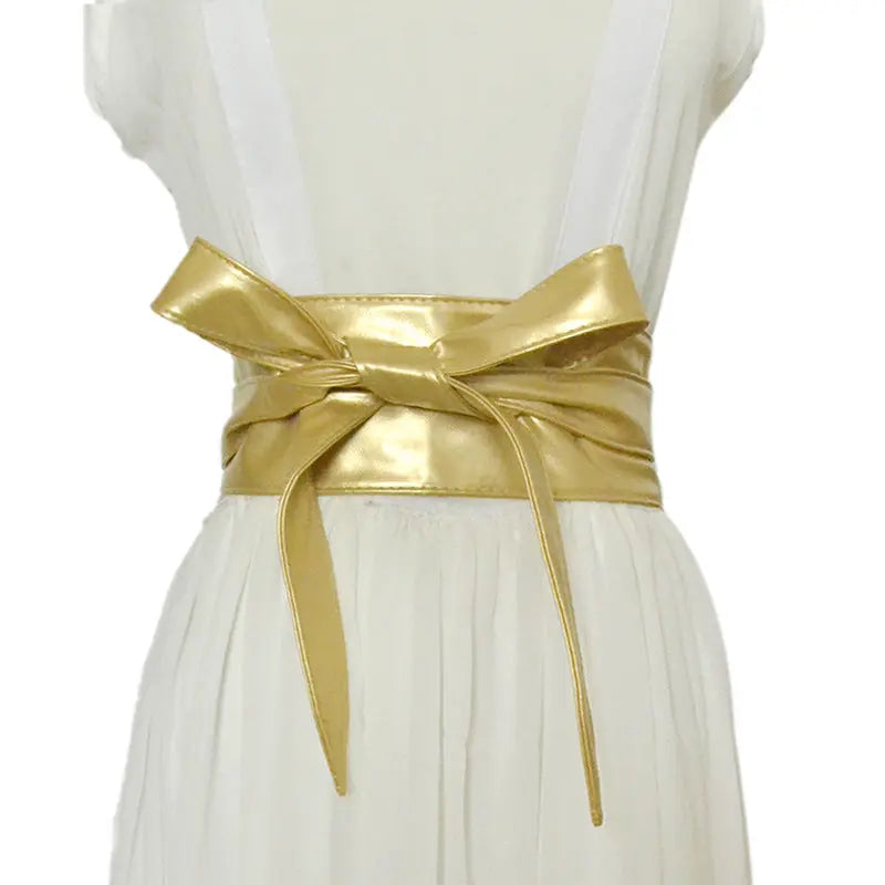 PU Leather Bow Wide Shirt Belt - GlossiChic Collection