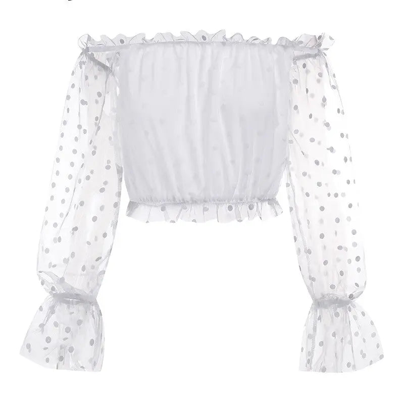 Polka Dot Lantern Long-Sleeved Off - Shoulder Top GlossiChic Collection