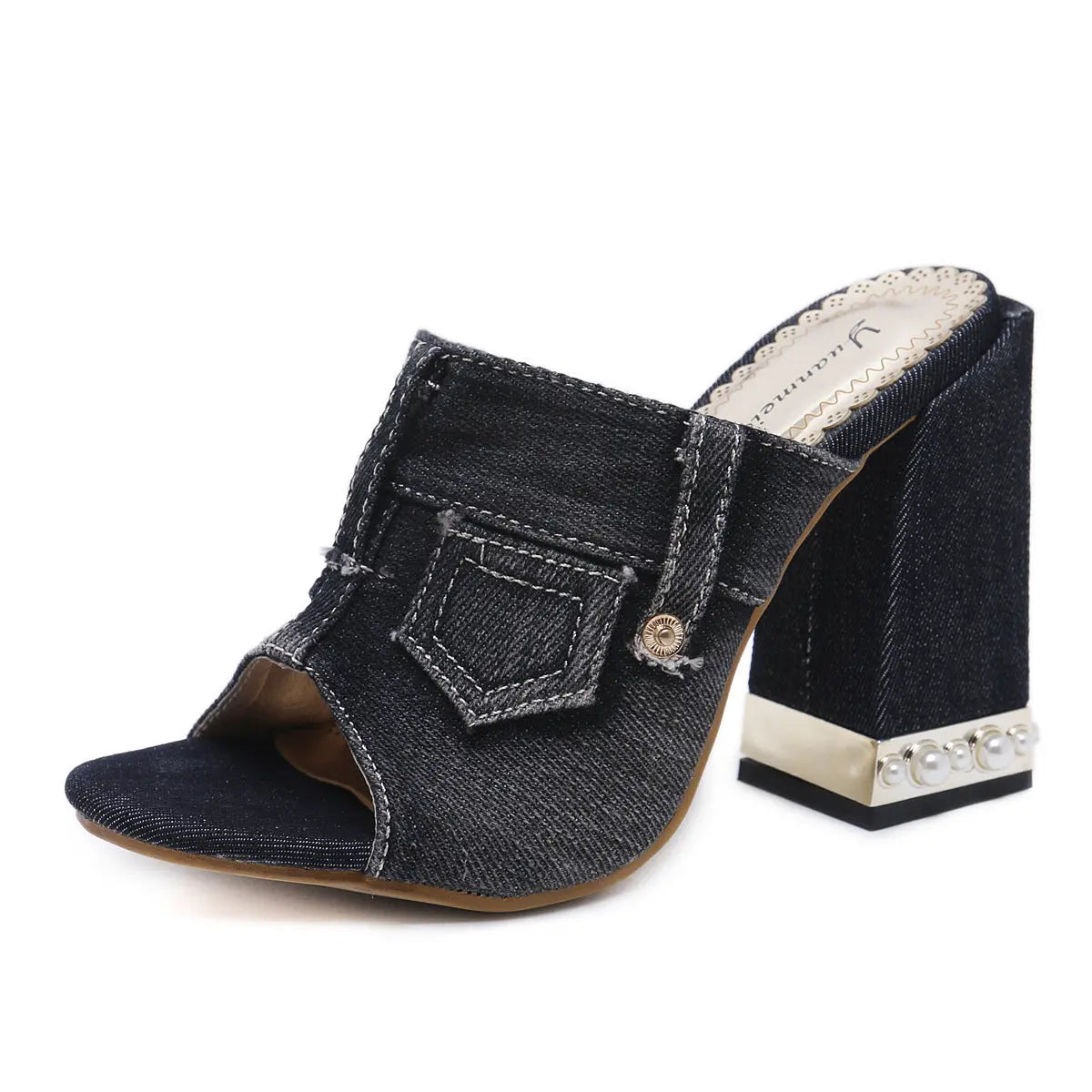 Fashion Casual Thick-Heeled Denim Fish Mouth Sandals - GlossiChic Collection