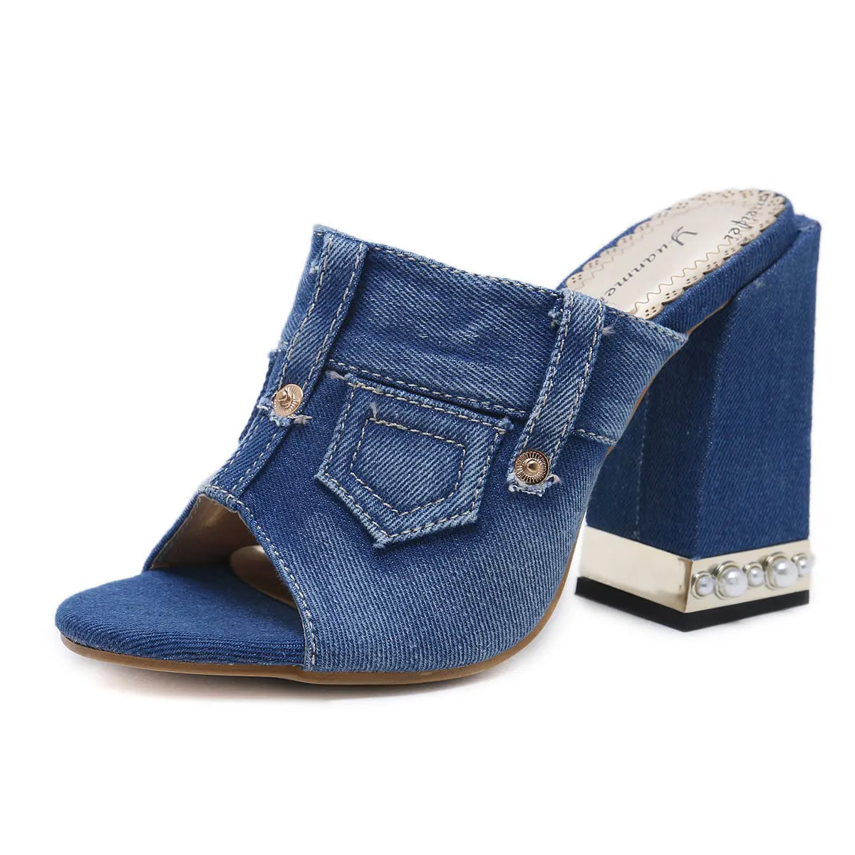 Fashion Casual Thick-Heeled Denim Fish Mouth Sandals - GlossiChic Collection