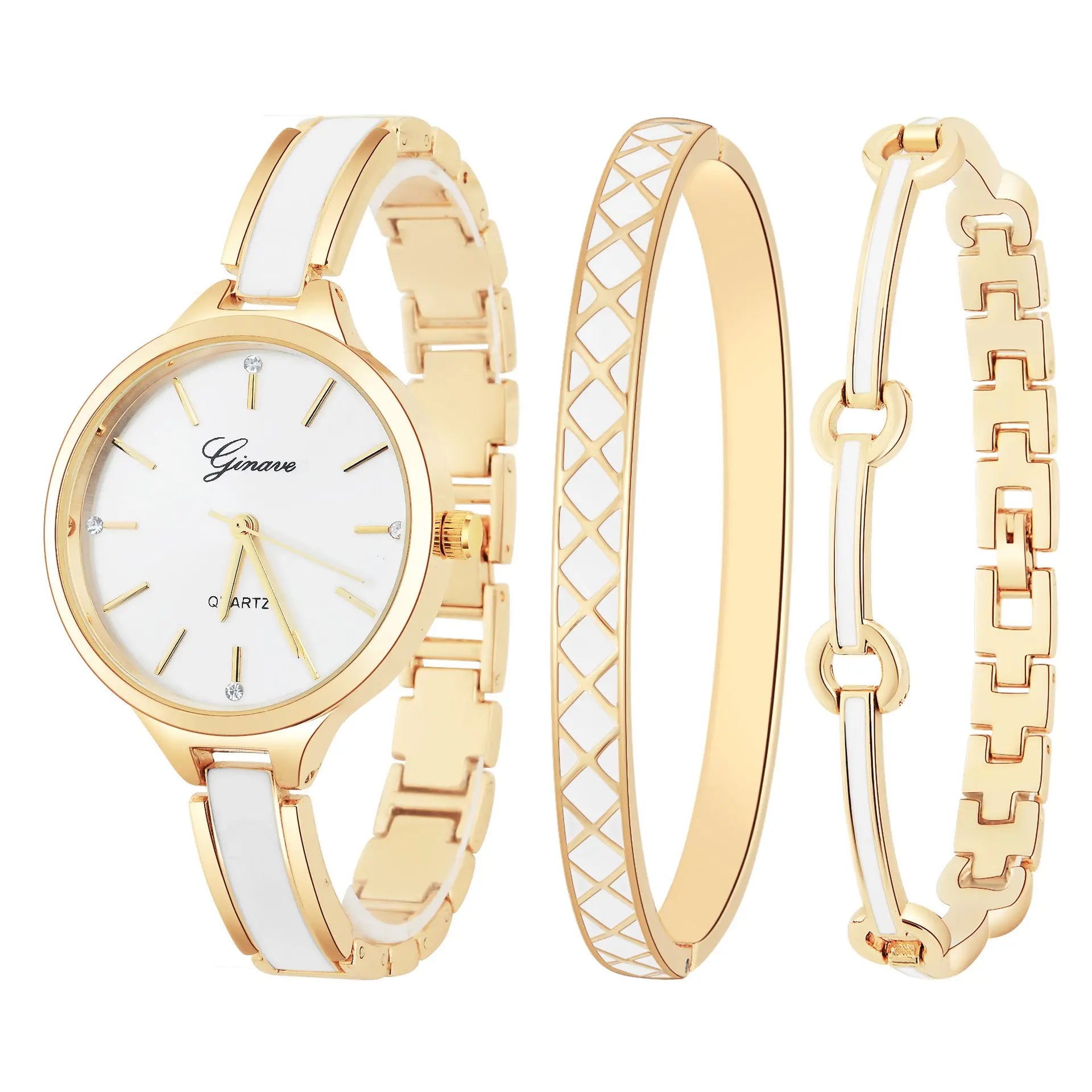 Three-Piece Set With Diamond-Studded British Watch Bracelet GlossiChic Collection