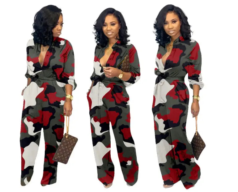 Camouflage wide leg jumpsuit - GlossiChic Collection