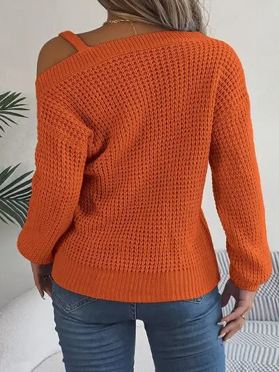 Asymmetrical Neck Long Sleeve Sweater - GlossiChic Collection Wine / S GlossiChic Collection apparel