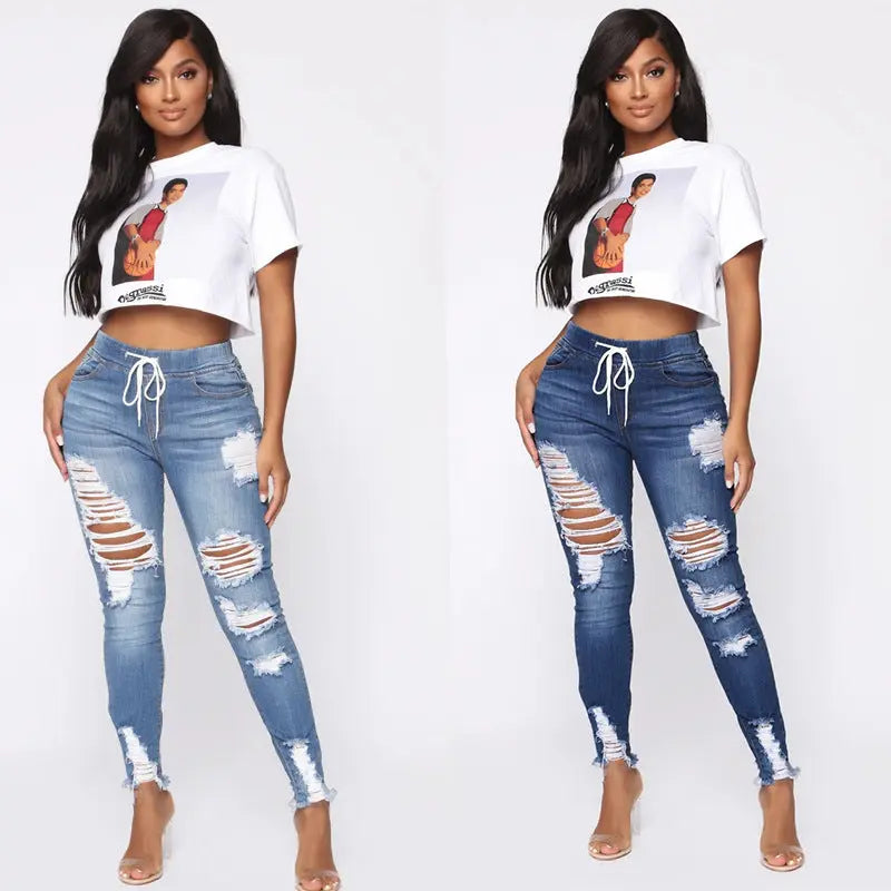 Ripped High-Rise Denim Jeans GlossiChic Collection