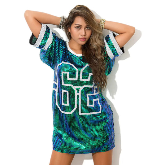 Center Stage Sequin T-Shirt Dress - GlossiChic Collection