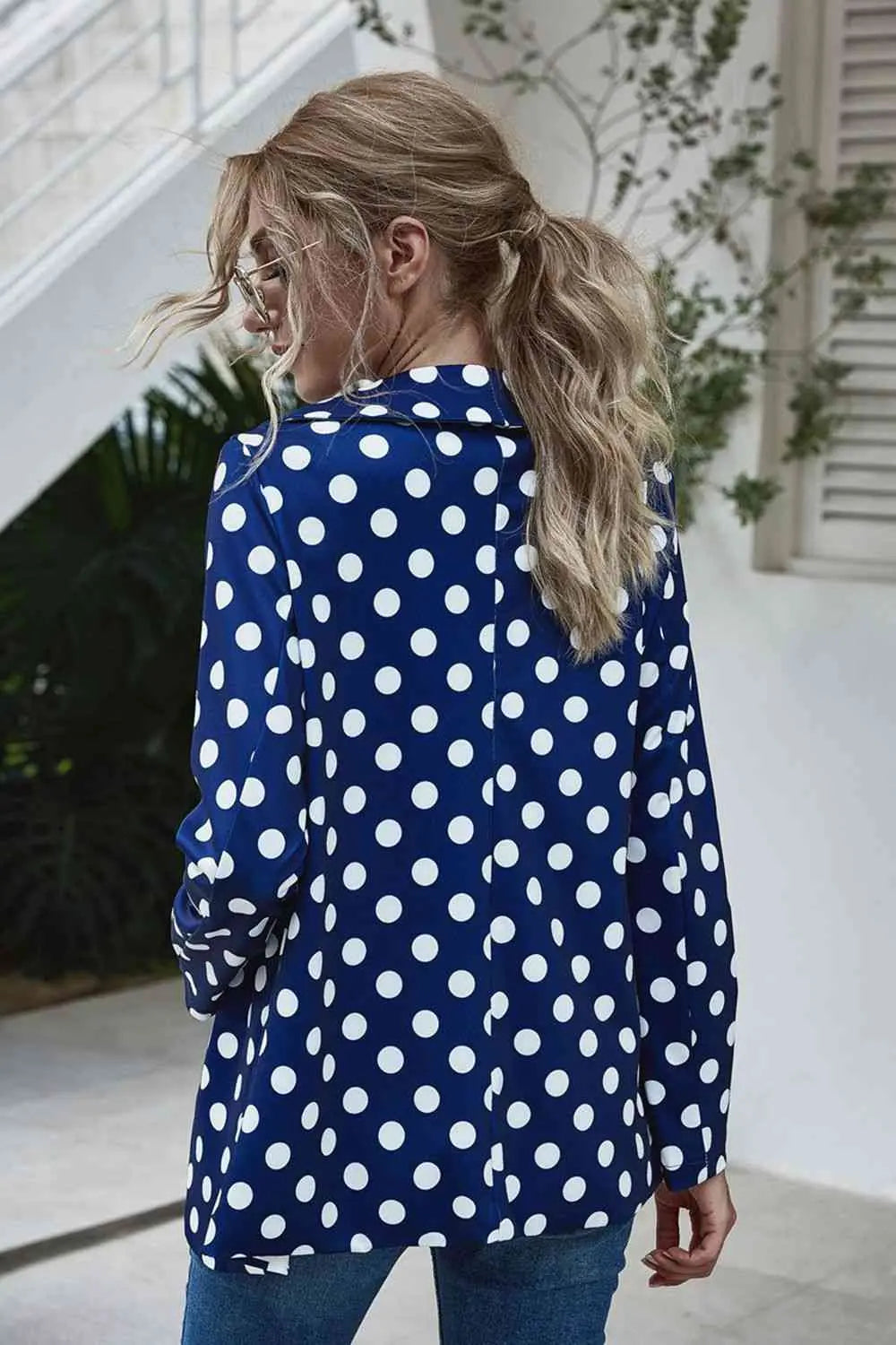 Polka Dot Long Sleeve Blazer - GlossiChic Collection Navy / S GlossiChic Collection Blazer & Cardigan