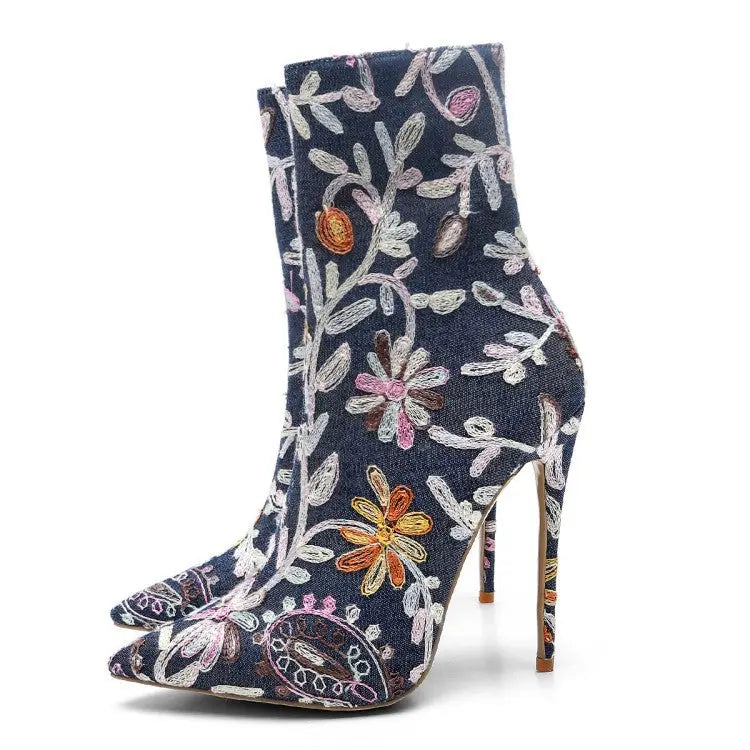 Gracefully Embroidered Denim Boots GlossiChic Collection