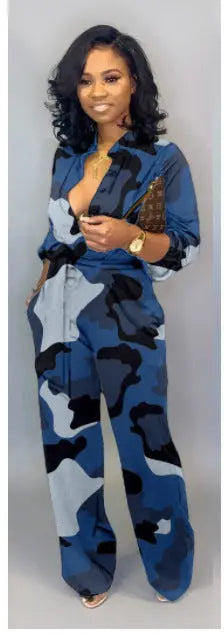 Camouflage wide leg jumpsuit - GlossiChic Collection