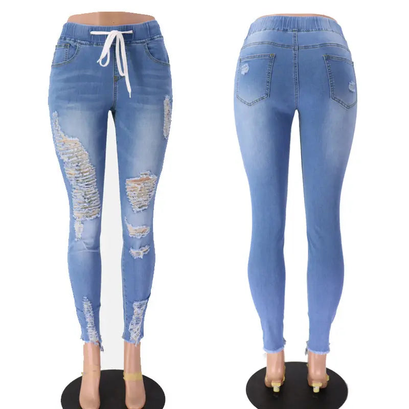 Ripped High-Rise Denim Jeans GlossiChic Collection