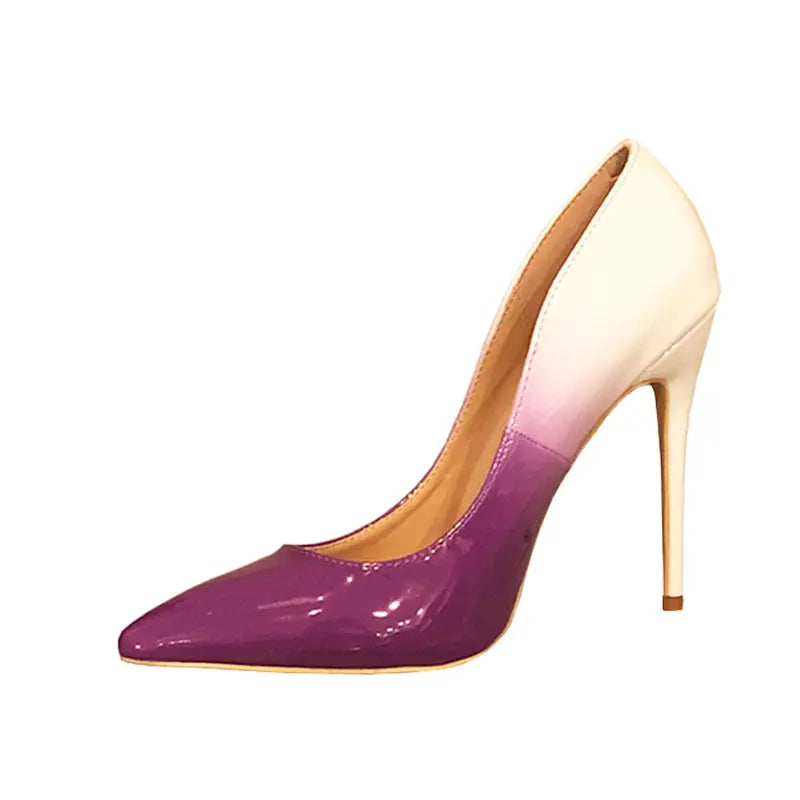 Gradient Patent Leather Pointed Super High Stiletto Heels Pumps GlossiChic Collection