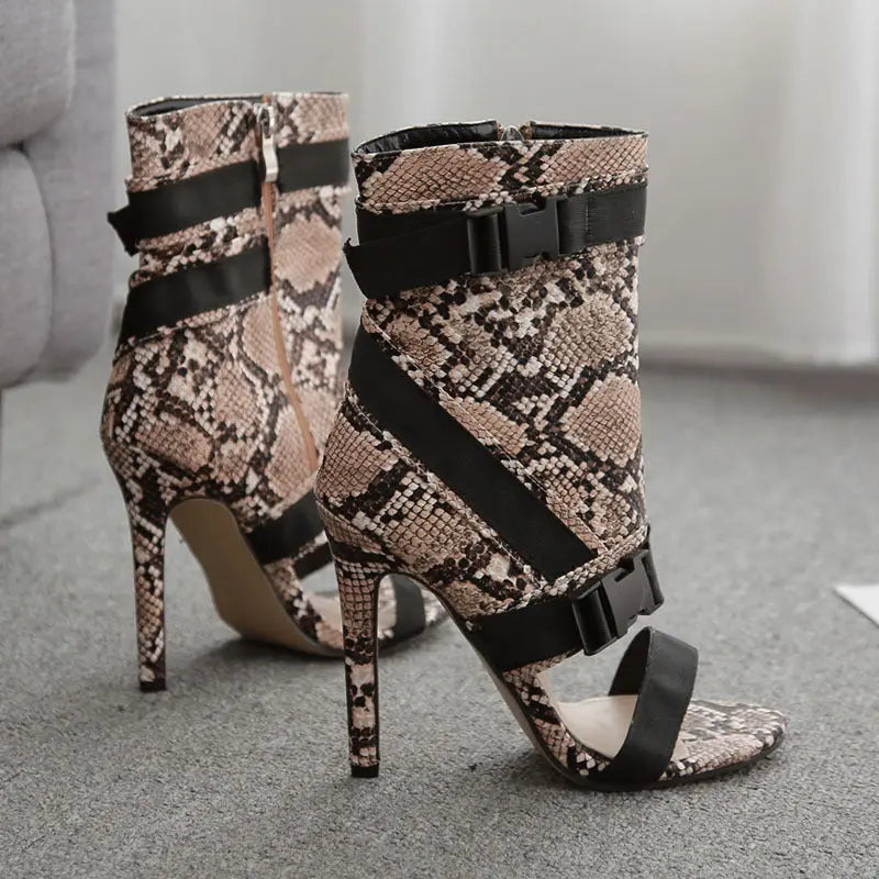 Snake Print Color Block High Heels GlossiChic Collection