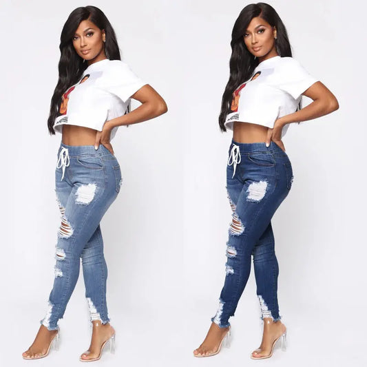 Ripped High-Rise Denim Jeans GlossiChic Collection