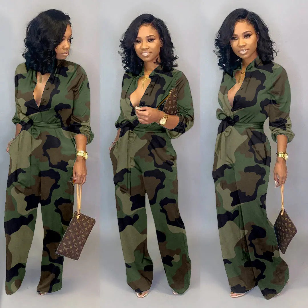 Camouflage wide leg jumpsuit - GlossiChic Collection