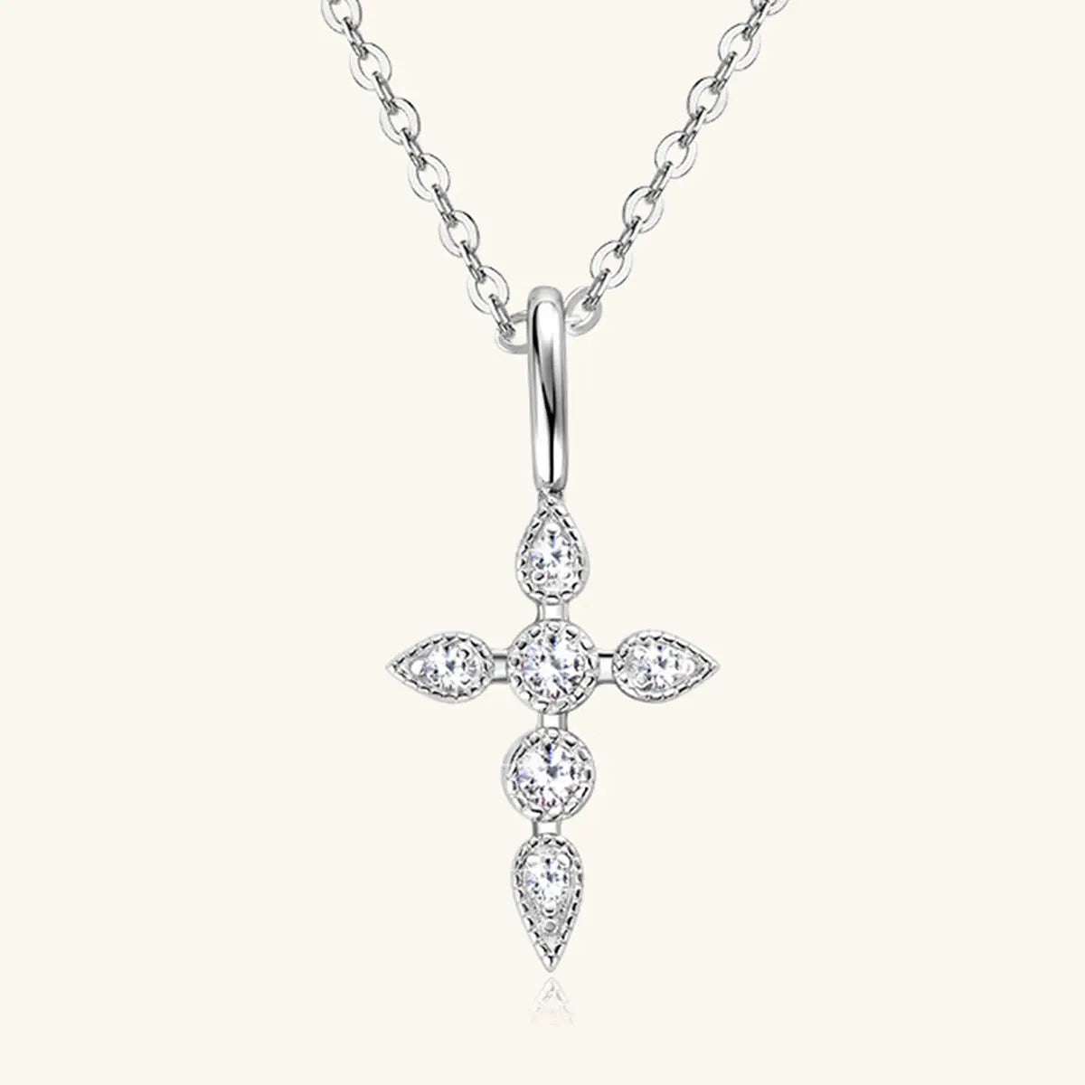 925 Sterling Silver Moissanite Cross Pendant Necklace - GlossiChic Collection