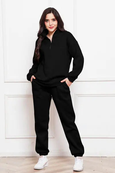 Half Zip Long Sleeve Sweatshirt and Pants Set GlossiChic Collection