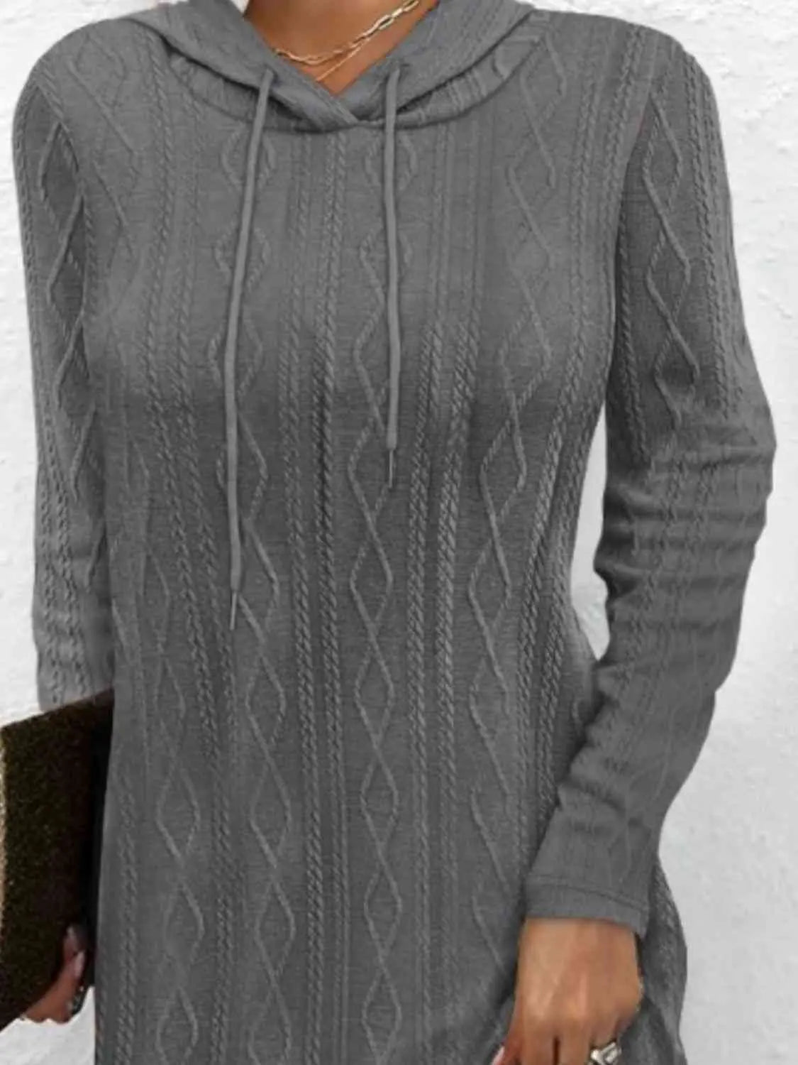 Drawstring Hooded Sweater Dress - GlossiChic Collection Dusty Pink / S GlossiChic Collection apparel