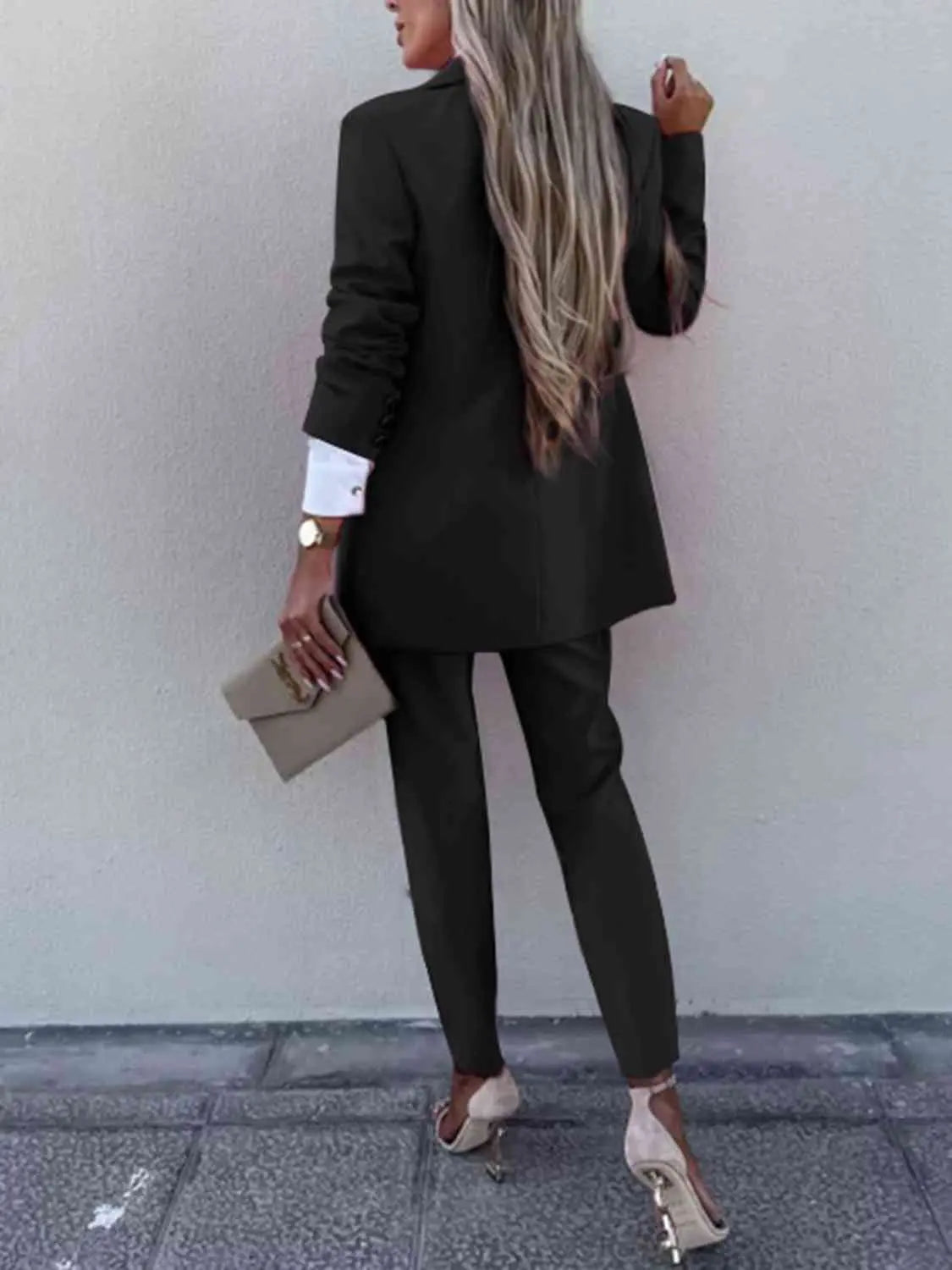 Lapel Collar Long Sleeve Blazer and Pants Set GlossiChic Collection