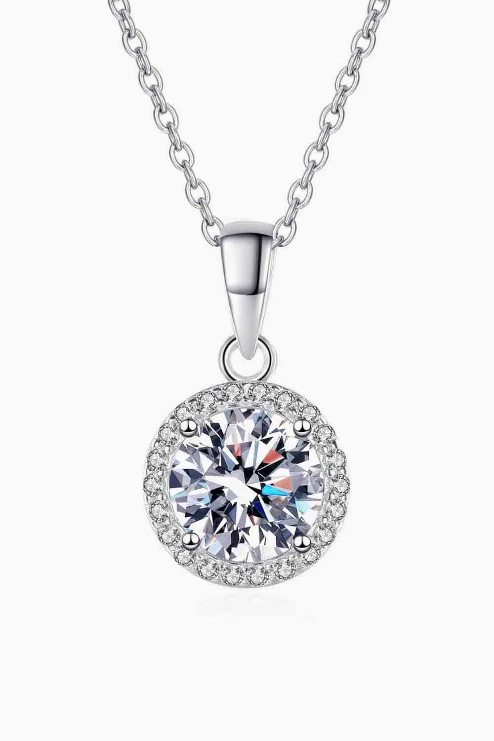 Chance to Charm 1 Carat Moissanite Round Pendant Chain Necklace - GlossiChic Collection