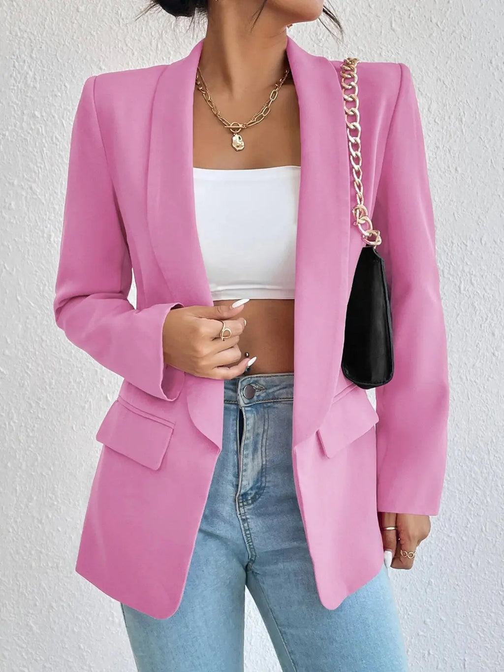 Shawl Collar Long Sleeve Blazer - GlossiChic Collection Blush Pink / S GlossiChic Collection Blazer & Cardigan