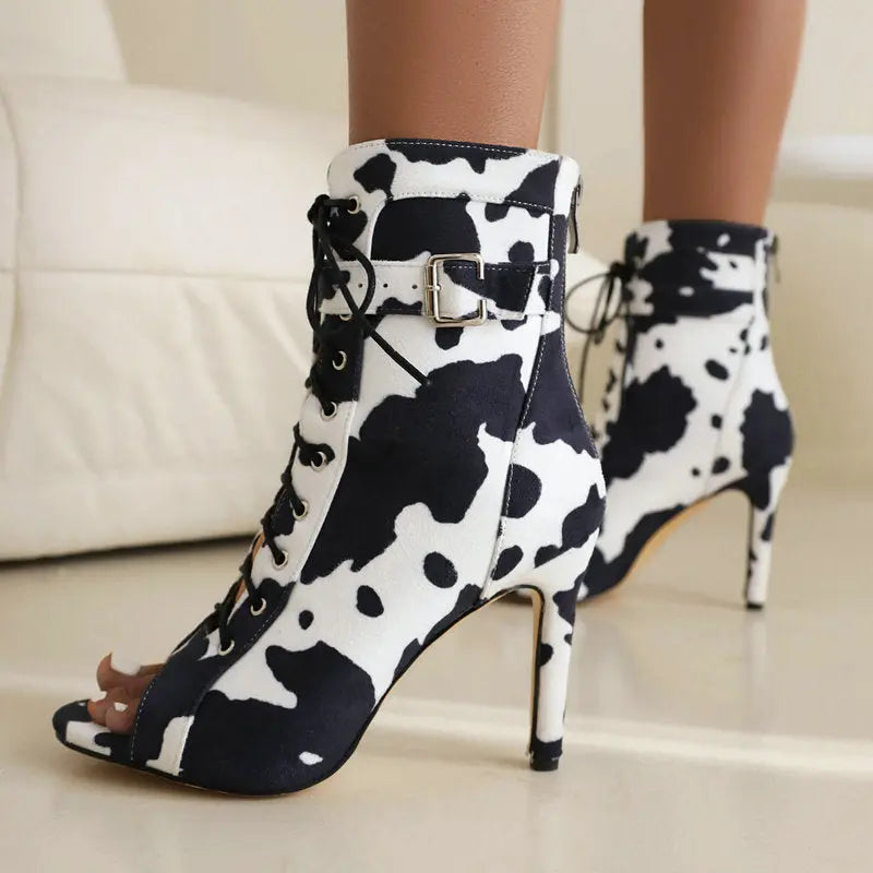 Open Toe Fish Mouth Printed High Heels GlossiChic Collection