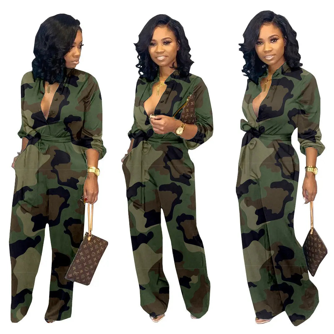 Camouflage wide leg jumpsuit - GlossiChic Collection