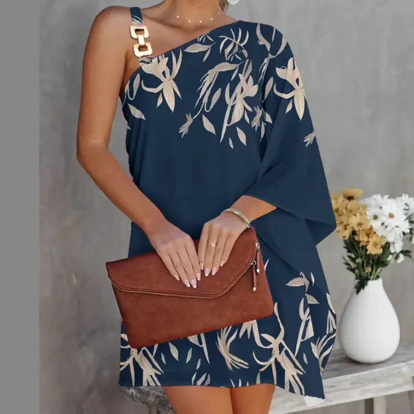 Retro Off Shoulder Sleeve Print Sexy Dress GlossiChic Collection