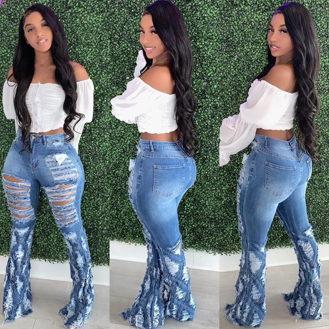 Diamond Ripped Denim Jeans - GlossiChic Collection