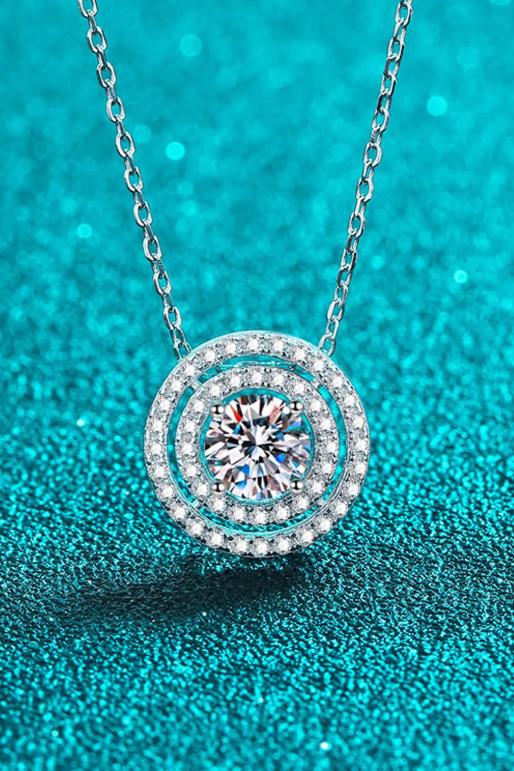 Moissanite Round Pendant Rhodium-Plated Necklace GlossiChic Collection