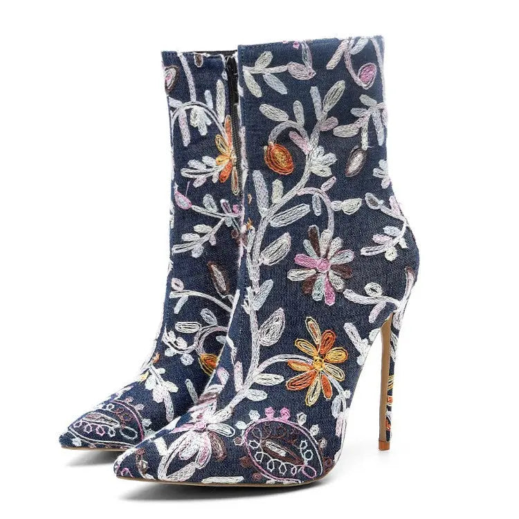 Gracefully Embroidered Denim Boots GlossiChic Collection