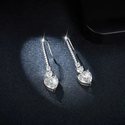 5.44 Carat 925 Sterling Silver Moissanite Heart Drop Earrings - GlossiChic Collection