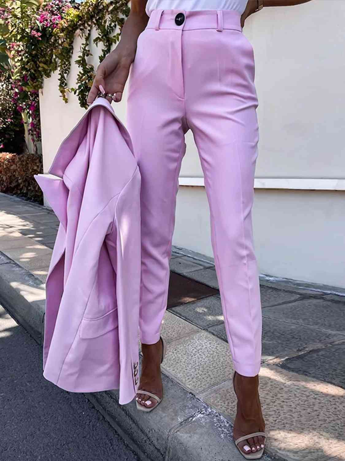 Lapel Collar Long Sleeve Blazer and Pants Set - GlossiChic Collection Charcoal / S GlossiChic Collection Outfit Sets