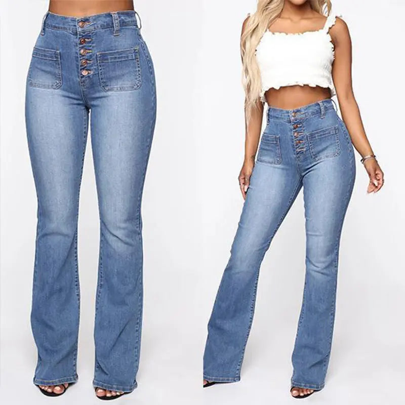 Plus Size Patch Pocket Washed High Waist Denim Jeans GlossiChic Collection