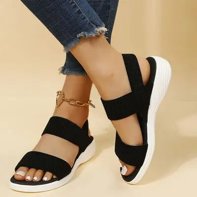 Rubber Open Toe Low Heel Sandals - GlossiChic Collection Black / 36(US5) GlossiChic Collection Shoes & Accessories