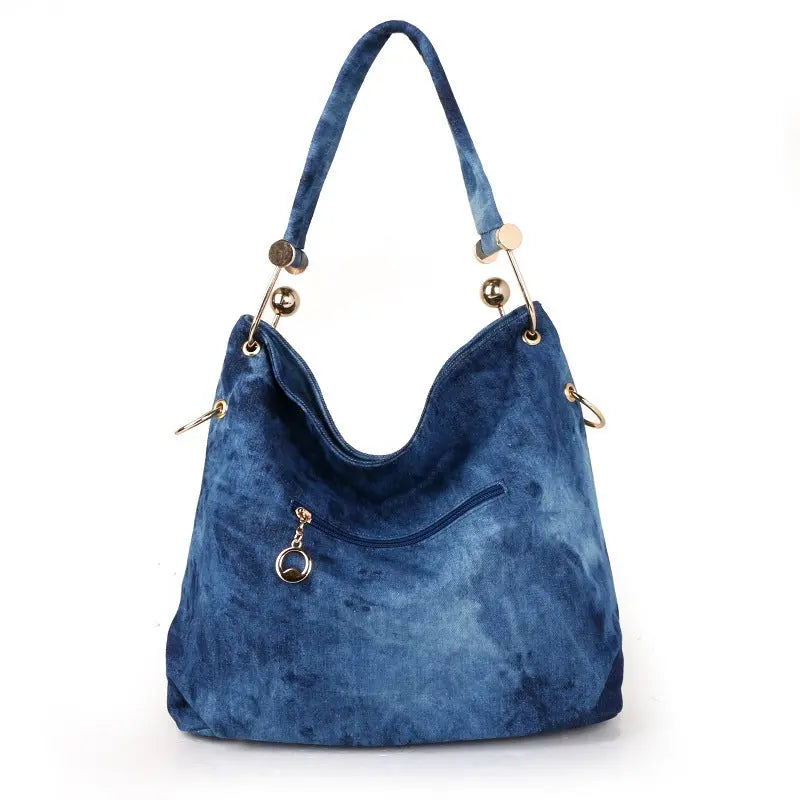 Star Design Denim Canvas Bucket Handbag GlossiChic Collection